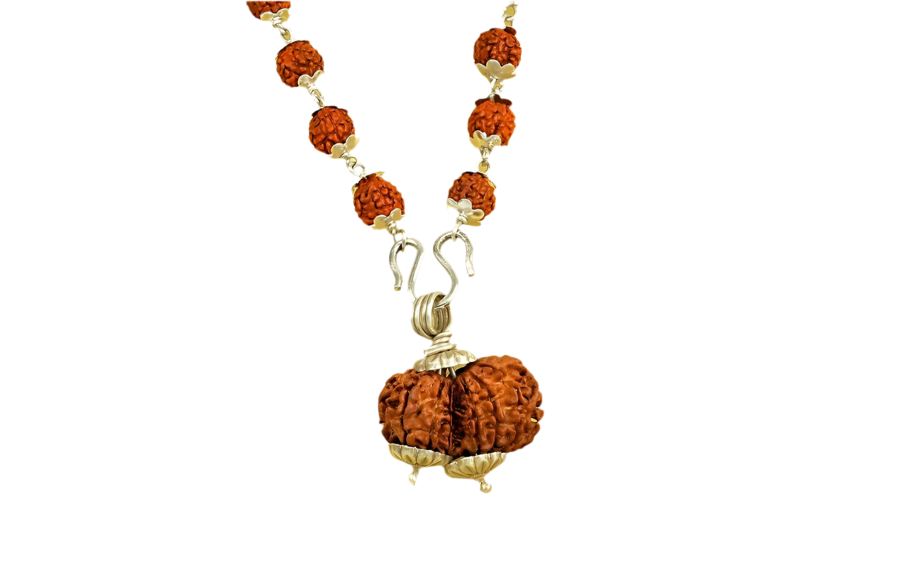 Siddha Rudraksha Mala with Gauri-Shankar Rudraksha Pendant and 108 authentic Sliver 5 Mukhi Rudraksha