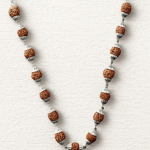 5 Mukhi Rudraksha Silver Mala with 54 Beads (Unisex)