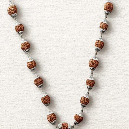 5 Mukhi Rudraksha Silver Mala with 54 Beads (Unisex)