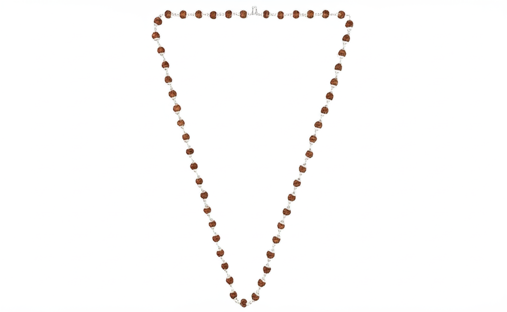 5 Mukhi Rudraksha Silver Mala with 54 Beads (Unisex)