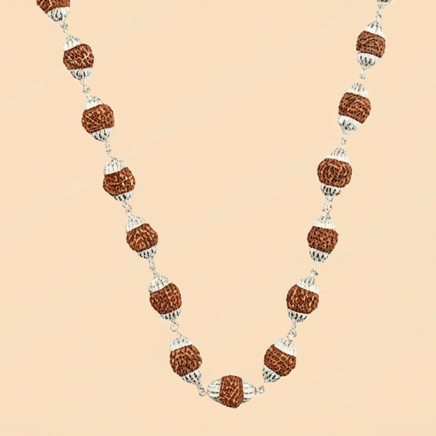 5 Mukhi Rudraksha Silver Mala with 54 Beads (Unisex)